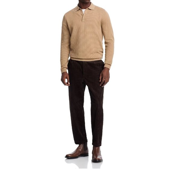 Hugo Boss Men's Long Sleeve BOSS Diluigi Textured Knit Polo Sweater Open Beige - Picture 6 of 7